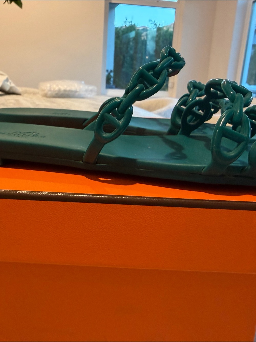 Hermès Rivage Teal Chain Strap Slides 37 - Picture 7 of 11